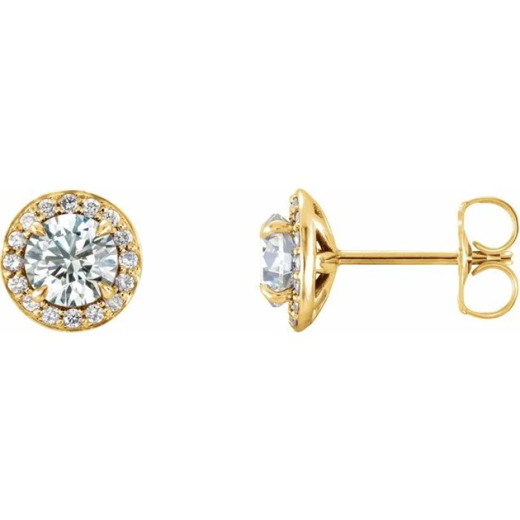 Dazzling Earrings for Night Parties-14K Yellow 1/8 CTW Natural Diamond Halo-Style Earrings