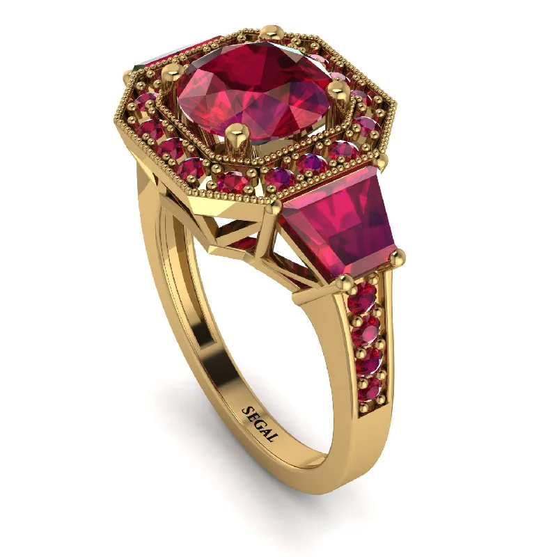 Classic Titanium Wedding Ring-Modern Halo Princess Cut Ruby Stone Engagement Ring - Doris No. 55