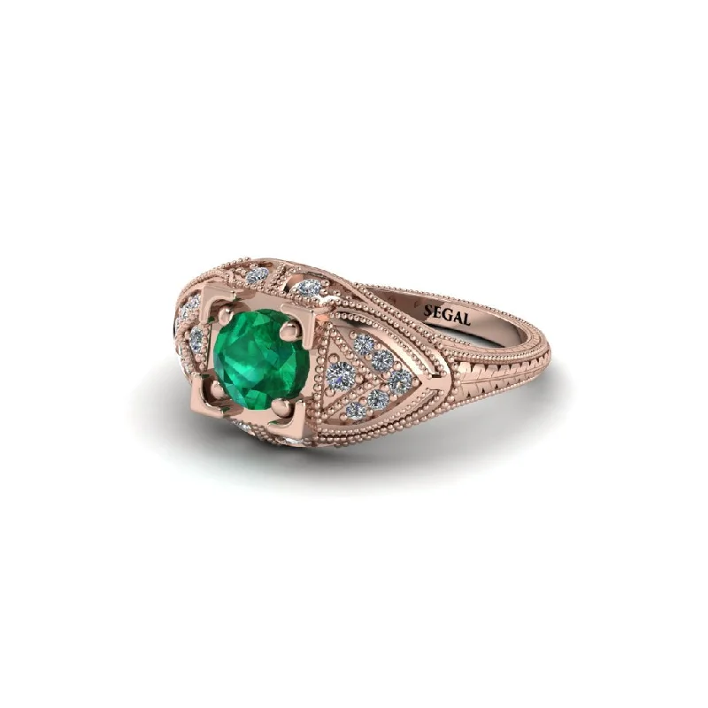 Simple Silver Ring for Bridesmaids-Round Emerald Filigree Art Deco Vintage Engagement Ring - Bree No. 5