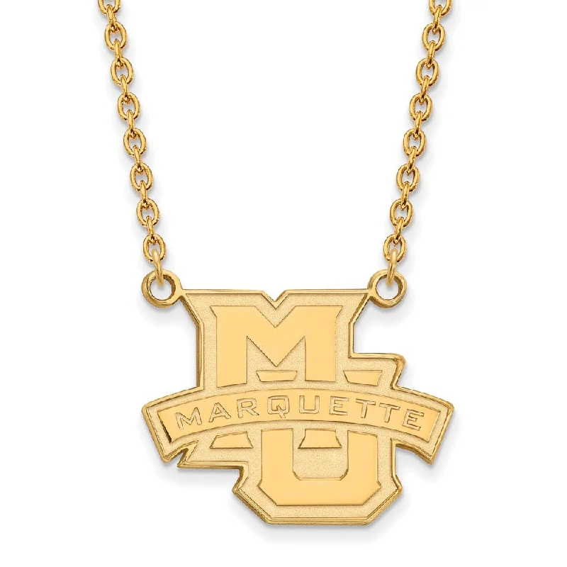 Trendy Necklace for Young Adults-14k Gold Plated Silver Marquette U Large Pendant Necklace