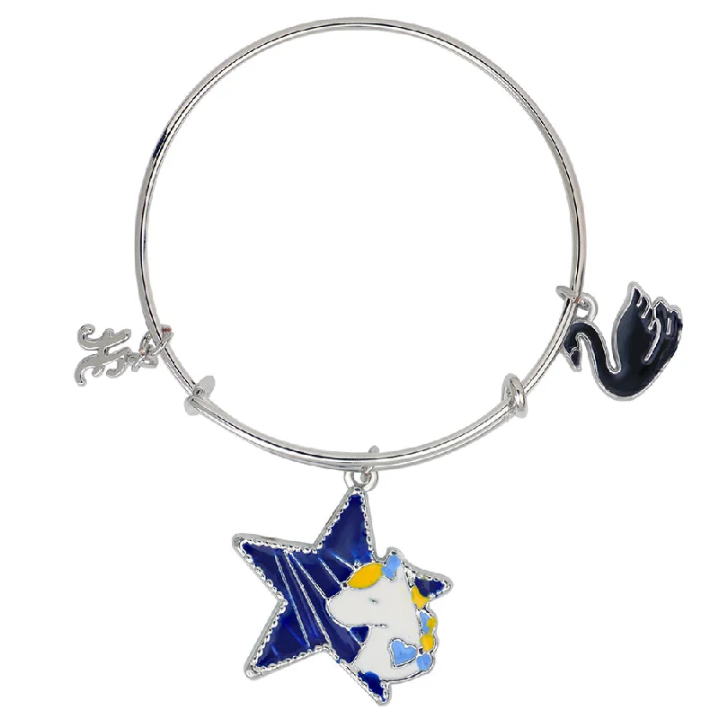 Elegant Bangles for Formal Wear-Mahi H Letter Unicorn & Duck Shaped Enamel Work Charm Bracelet with Rhodium Plated for Kids (BRK1100884R)