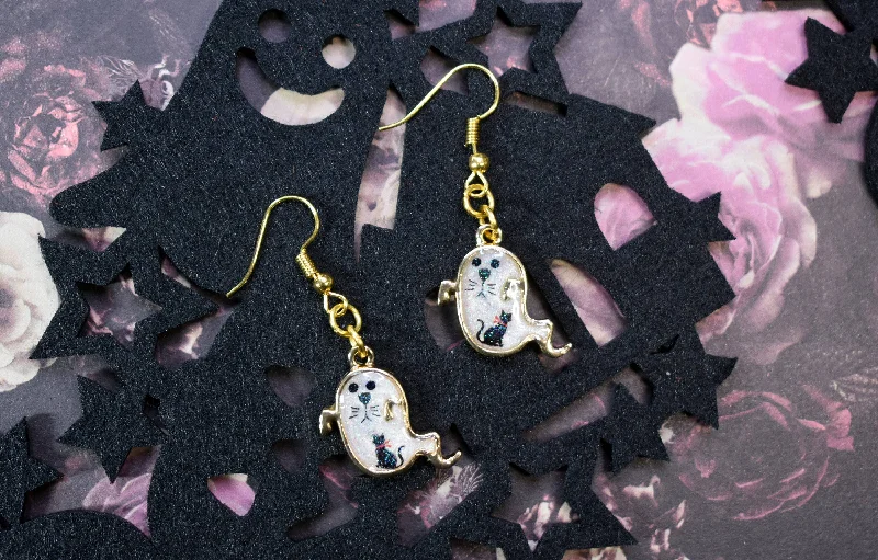 Neon Earrings for Parties-Kitty Ghost Earrings