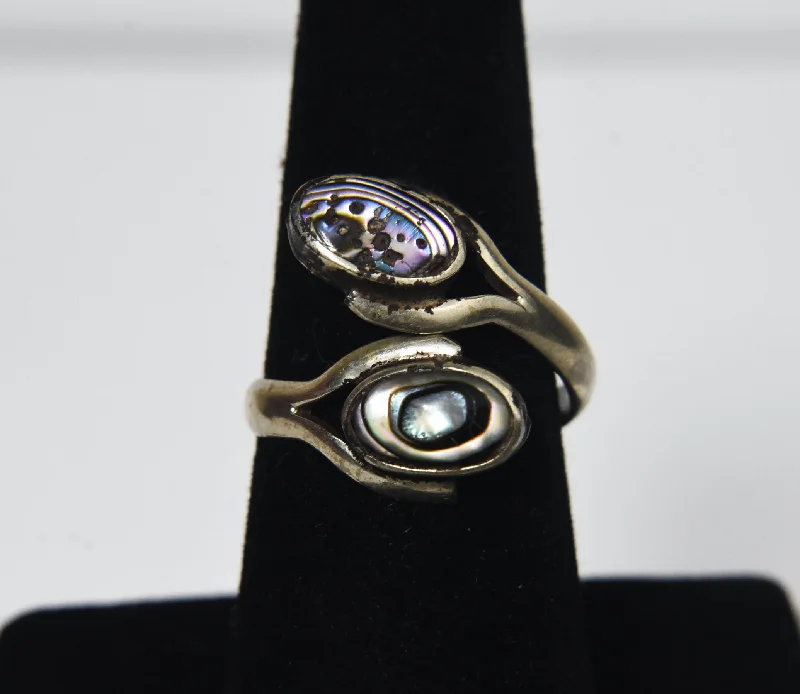 Custom Diamond Ring for Engagement Proposal-Silver Bypass Abalone Shell Ring - Size 6.5