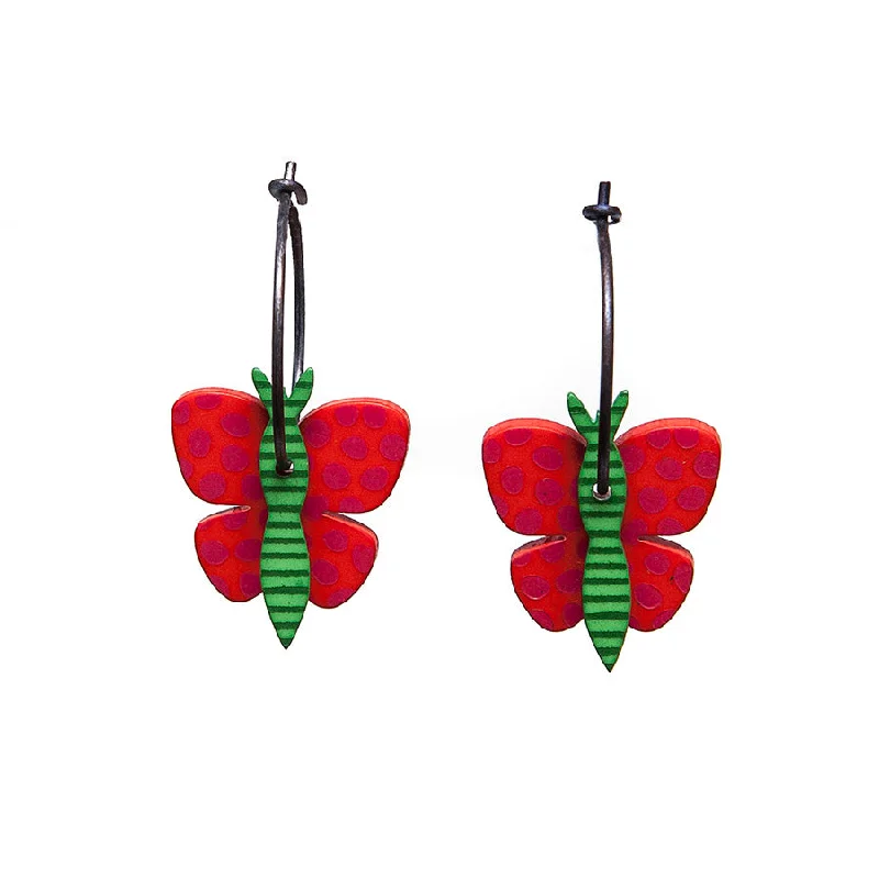 Handmade Earrings for Gift Ideas-Lene Lundberg K-Form Red/Green Butterfly Earrings