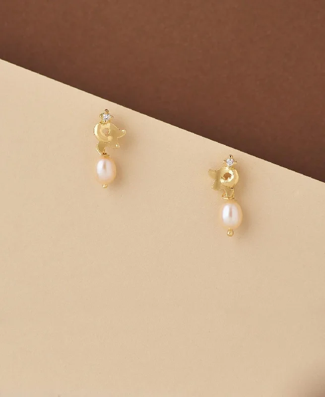 Chic Drop Earrings-Pretty Stone Studded Pearl Earring