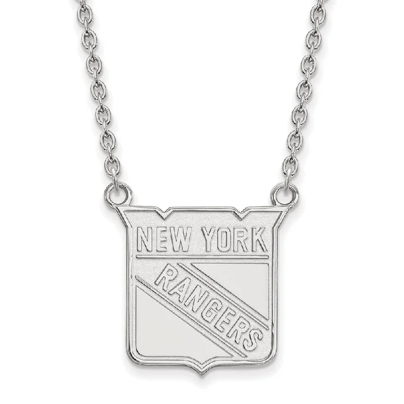 Beautiful Gold Necklace for Gifts-14k White Gold NHL New York Rangers Large Necklace, 18 Inch