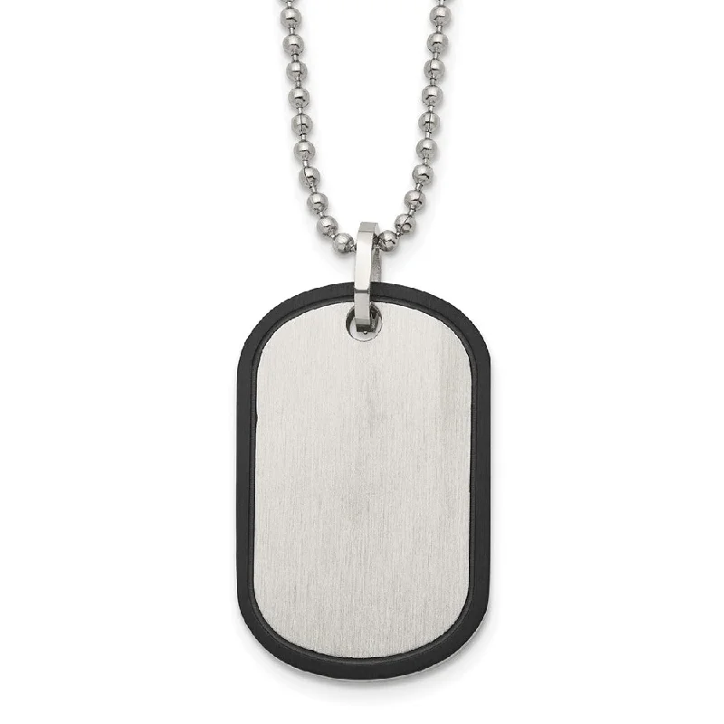 Unique Necklace for Gifts-Mens Stainless Steel Black Plated Edge Brushed Dog Tag Necklace, 22 In