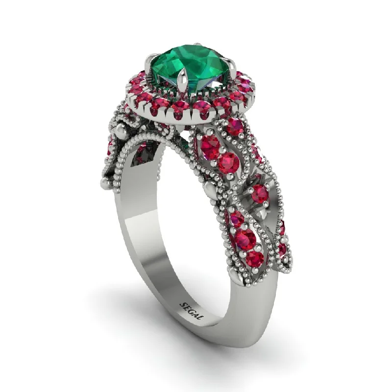 Classic Diamond Band Ring for Wedding-Exclusive Halo Emerald Milgrain Engagement Ring - Kendra No. 51