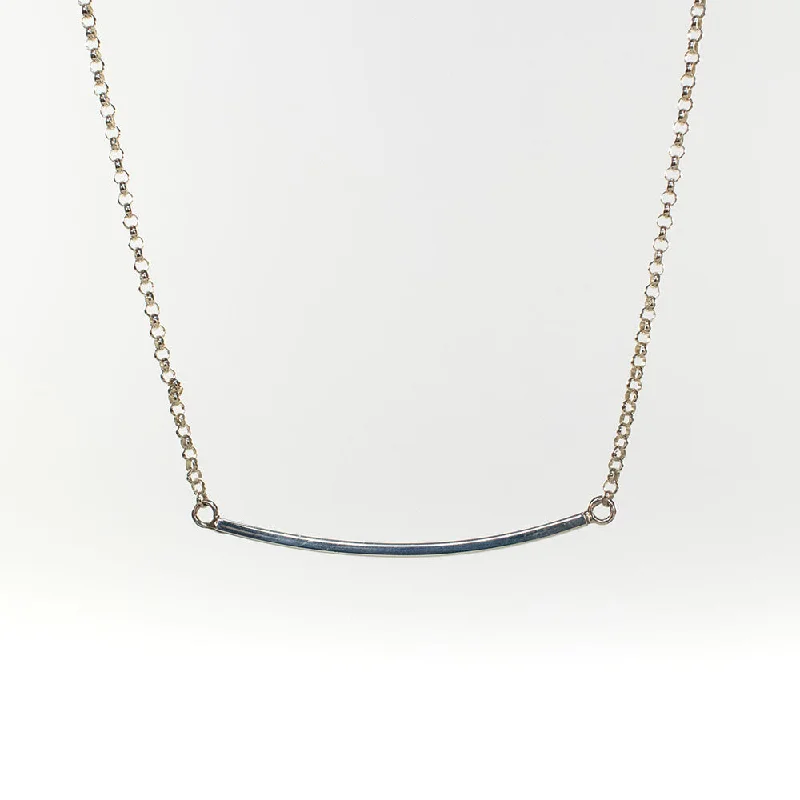 Sparkling Gold Necklace for Night Out-Silver Curved Bar Necklace