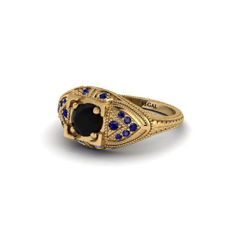 Birthstone Ring for Gifts-Round Black Diamond Filigree Art Deco Vintage Engagement Ring - Bree No. 67