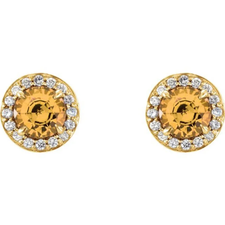 Modern Earrings for Women-14K Yellow 4 mm Natural Citrine & 1/10 CTW Natural Diamond Earrings