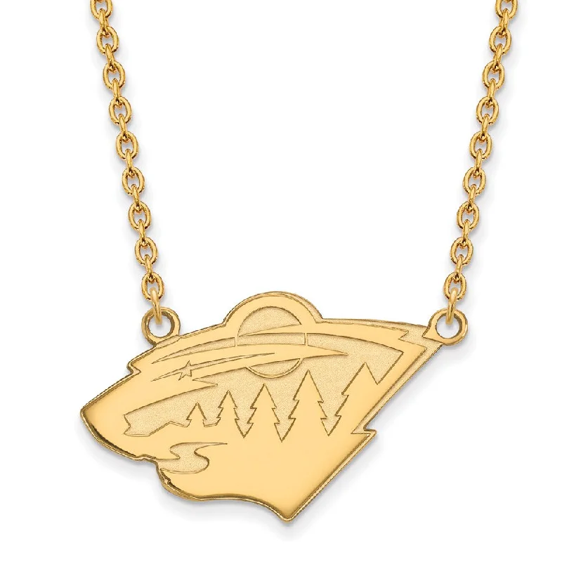 Elegant Pendant Necklace for Weddings-14k Yellow Gold NHL Minnesota Wild Large Necklace, 18 Inch