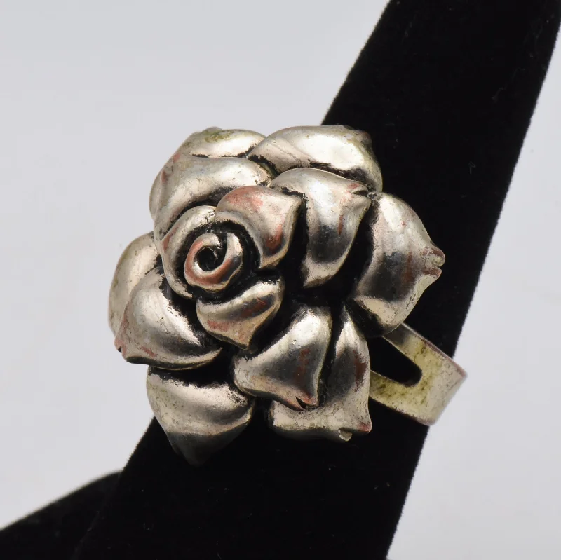 Luxury Wedding Ring for Women-Vintage Silver Plated Adjustable Rose Ring