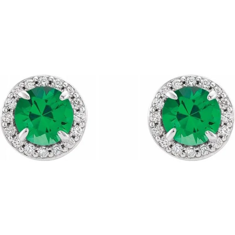 Silver Stud Earrings-14K White 3.5 mm Lab-Grown Emerald & 1/8 CTW Natural Diamond Earrings