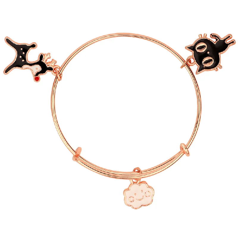 Handmade Silver Bangles for Gifts-Mahi Cat, Dog & Cloud Shapde Rose Gold Plated Enamel Work Charms Bracelet for Girls (BRK1100849Z)