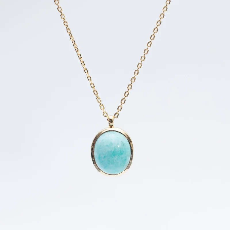 Dainty Chain Necklace for Elegant Look-Gold Vermeil Oval Amazonite Necklace