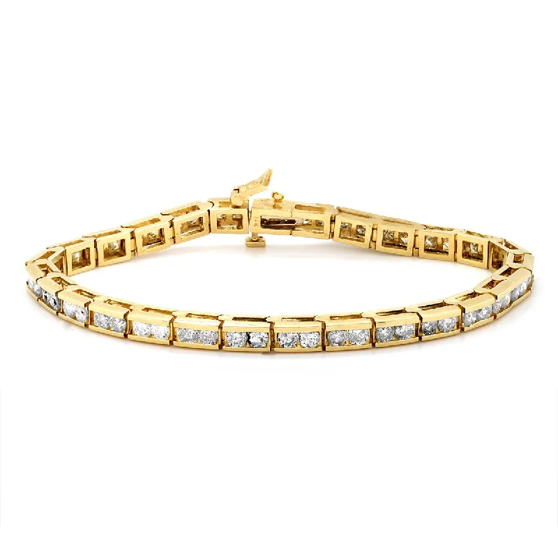 Custom Bracelet with Family Initials-YELLOW GOLD TENNIS BRACELET, 3.00 CT TW