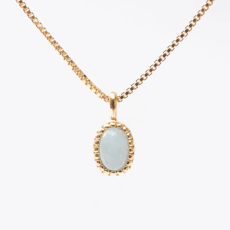 Personalized Name Necklace-Gold Vermeil Milgrain Edge Oval Aquamarine Necklace