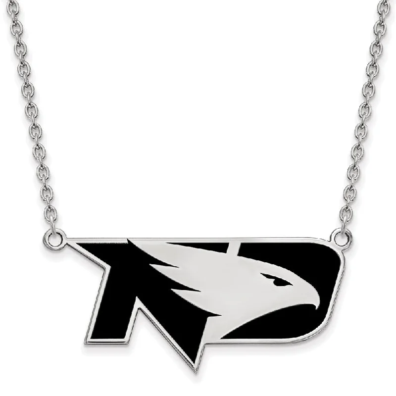 Black Necklace for Evening Events-Sterling Silver North Dakota Large Enamel Logo Necklace