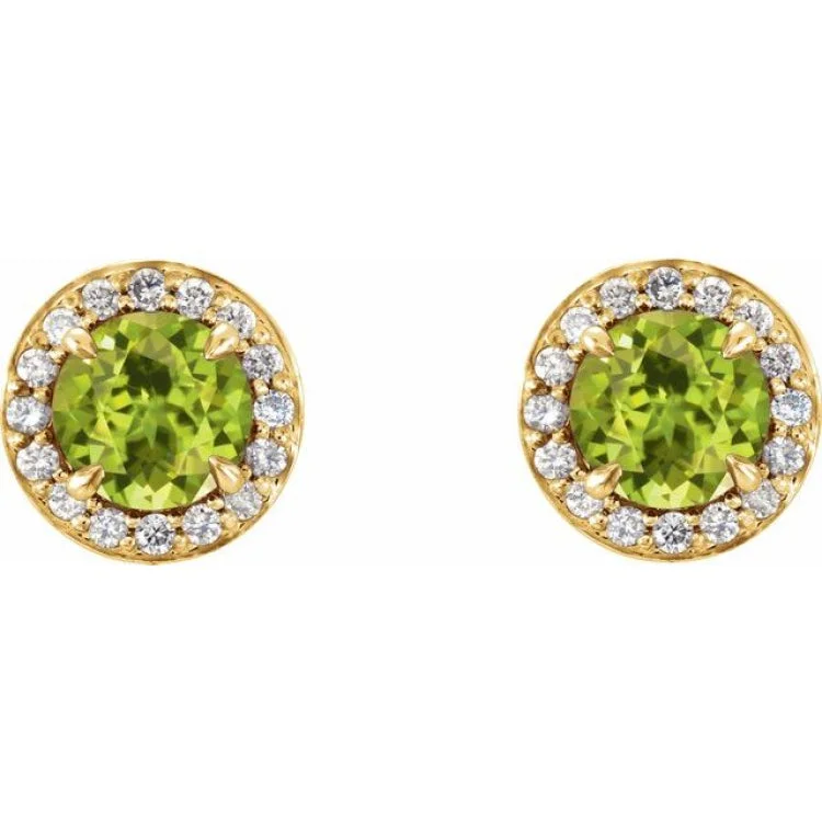 Bridal Earrings for Bride-to-be-14K Yellow 4 mm Natural Peridot & 1/10 CTW Natural Diamond Earrings