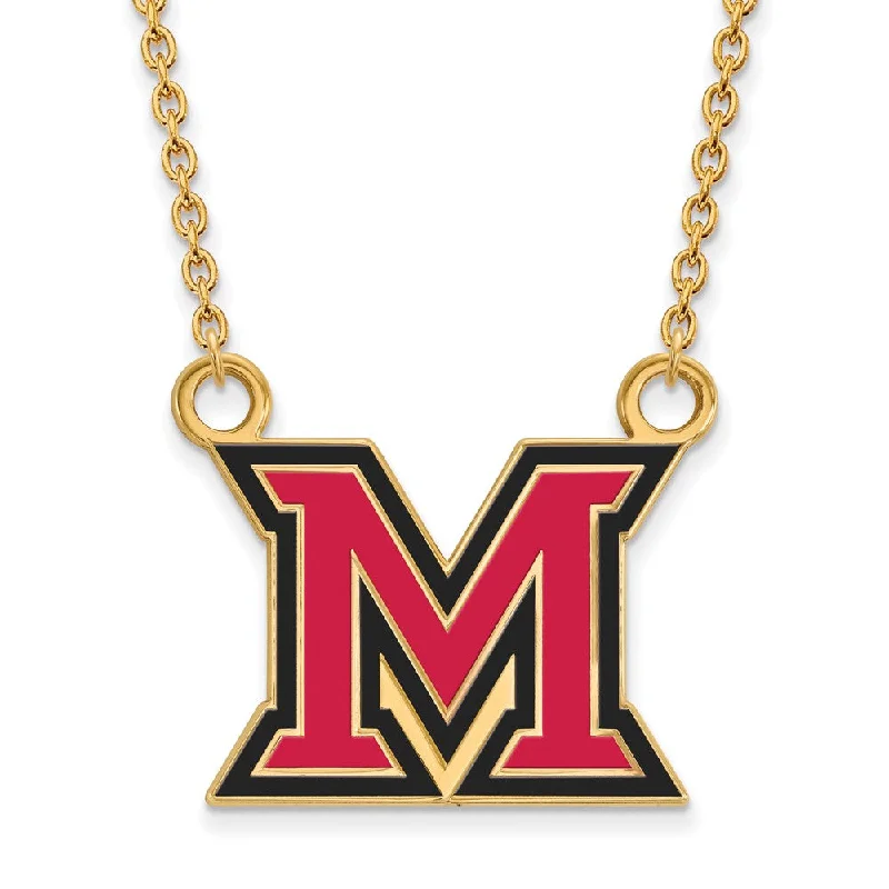 Heart Shaped Necklace for Girls-14k Gold Plated Silver Miami U Large Enamel 'M' Pendant Necklace