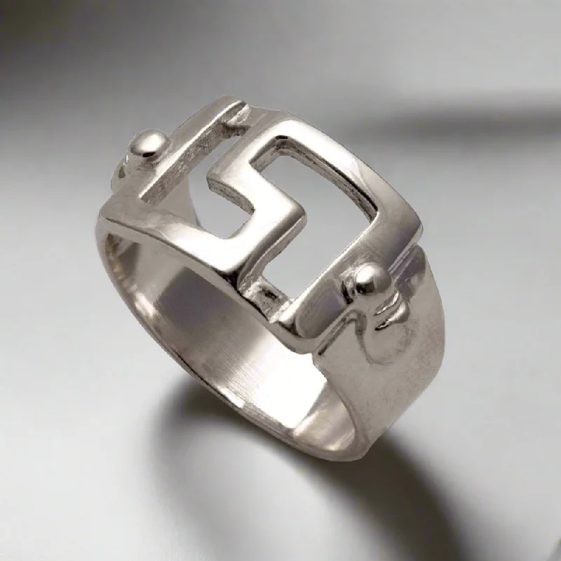 Gold Engagement Ring-Greek Key Meander Ring in Sterling Silver (DT-73)