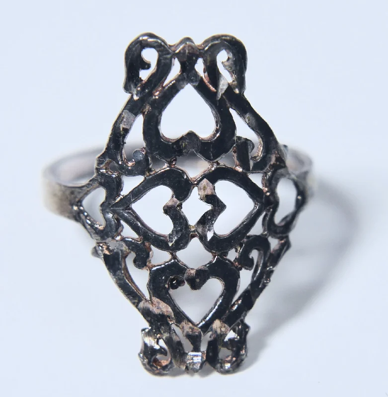 Bold Stackable Rings for Fashion-Sterling Silver Pierced Hearts Design Ring - Size 7