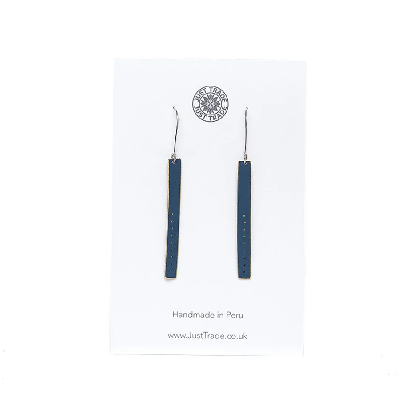 Dazzling Earrings for Night Parties-Just Trade Navy Blue Elegant Bar Drop Earrings