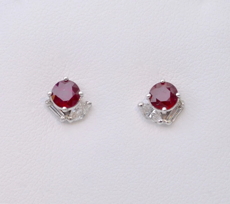 Turquoise Drop Earrings for Summer-Ruby and Diamond Stud Earrings in 14K White Gold