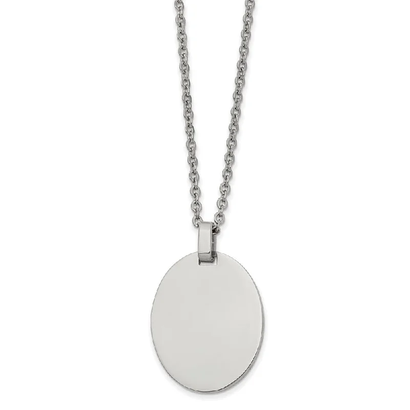 Personalized Family Necklace-Stainless Steel Polished 25 x 30mm Oval Disc Necklace, 22 Inch