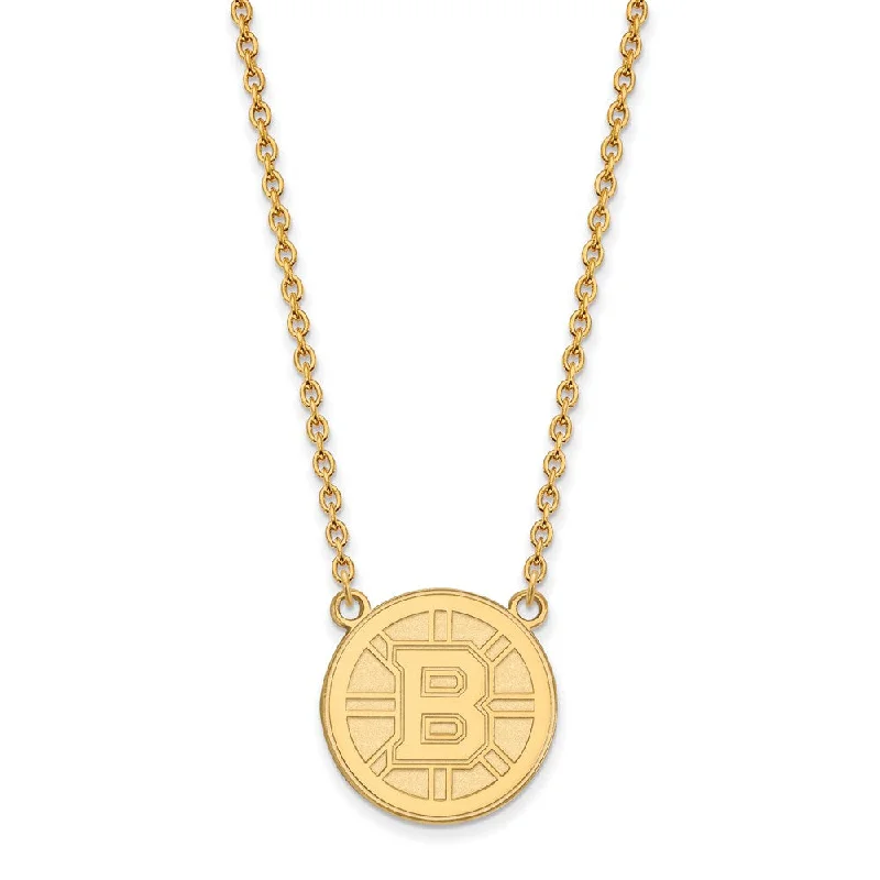 Personalized Necklace with Charm-10k Yellow Gold NHL Boston Bruins Large Necklace, 18 Inch