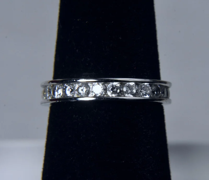 Elegant Silver Ring for Everyday Wear-Sterling Silver Channel Set Cubic Zirconia Band - Size 5.25