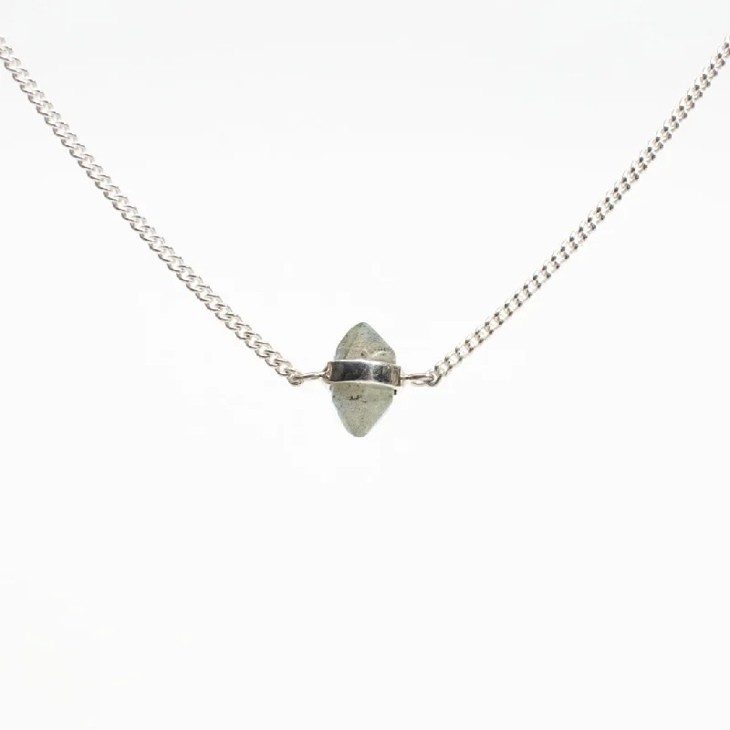 Vintage Pendant Necklace for Women-Silver Labradorite Wrap Necklace