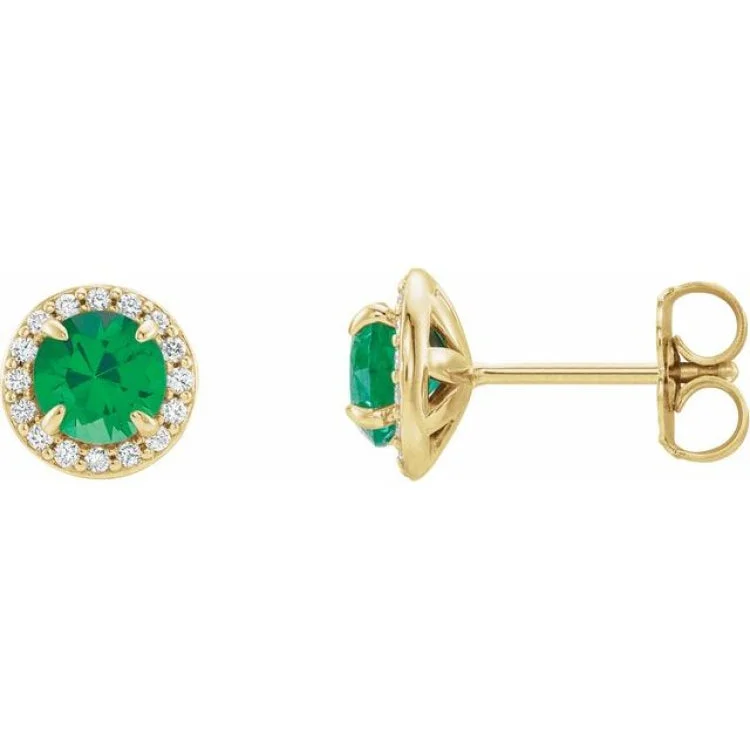 Luxury Gold Earrings for Women-14K Yellow 3.5 mm Natural Emerald & 1/8 CTW Natural Diamond Earrings