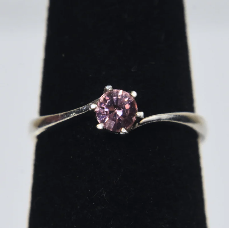 Wedding Band with Diamonds-Sterling Silver Bypass Pink Stone Ring - Size 3