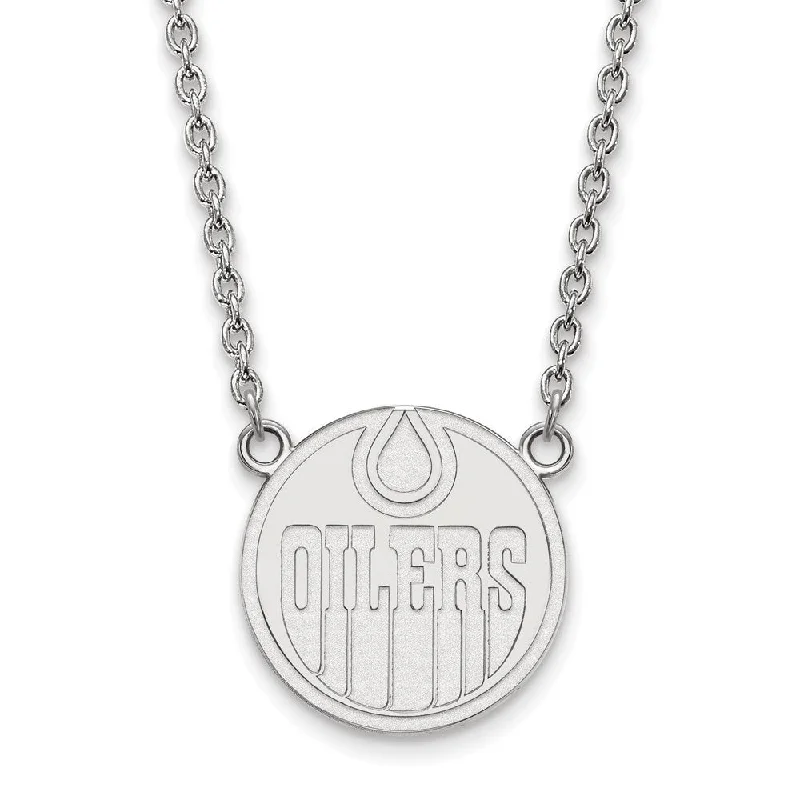 Gold Pendant Necklace for Stylish Women-10k White Gold NHL Edmonton Oilers Large Necklace, 18 Inch