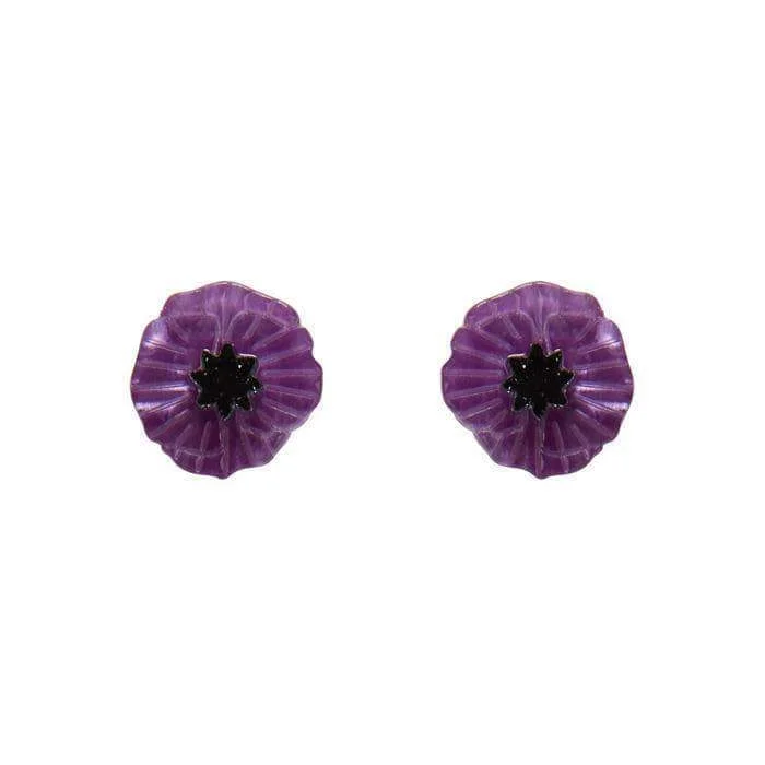 Large Drop Earrings for Fashion-Erstwilder - Poppy Field Stud Earrings - Purple  - Poppies (2017)