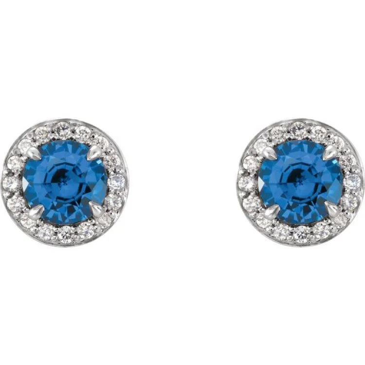 Classic Gemstone Earrings-14K White 5 mm Natural Blue Sapphire & 1/8 CTW Natural Diamond Earrings