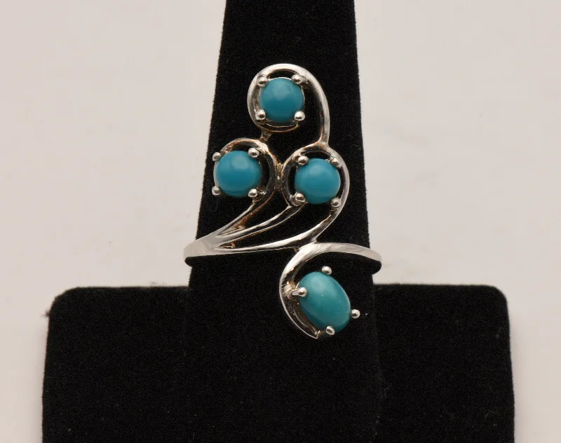 Customizable Promise Ring-Vintage Sterling Silver Finger Ring with Faux Turquoise - Size 9