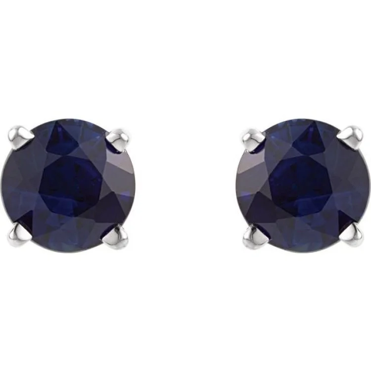 High Fashion Earrings for Women-14K White 5 mm Lab-Grown Blue Sapphire Stud Earrings