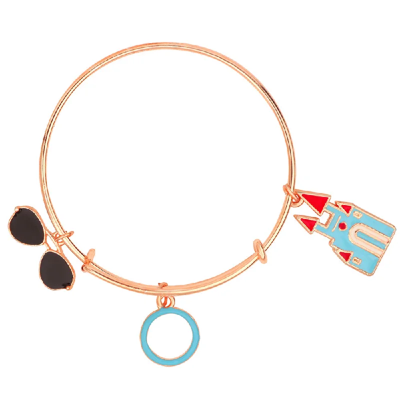 Rose Gold Bangles for Special Occasions-Mahi House, Circle & Sunglasess Shaped Enamel Work Charm Bracelet with Rose Gold Plated for Kids (BRK1100873Z)