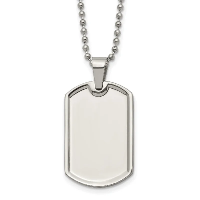 Trendy Gemstone Necklace-Men's Stainless Steel Polished Medium Dog Tag Necklace, 20 Inch