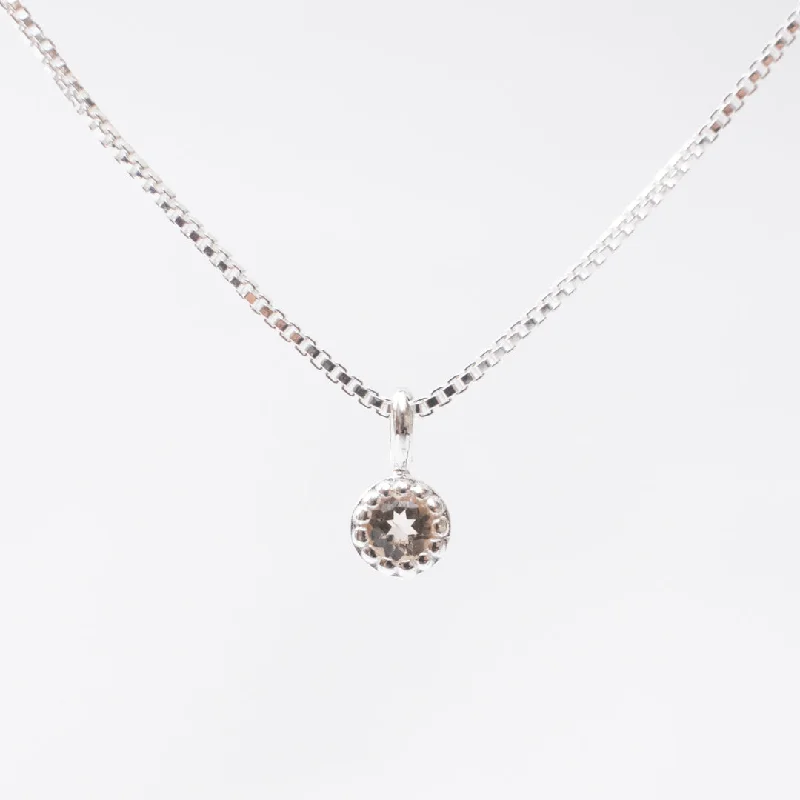 Crystal Necklace for Special Occasions-Silver Milgrain Edge Round Morganite Necklace