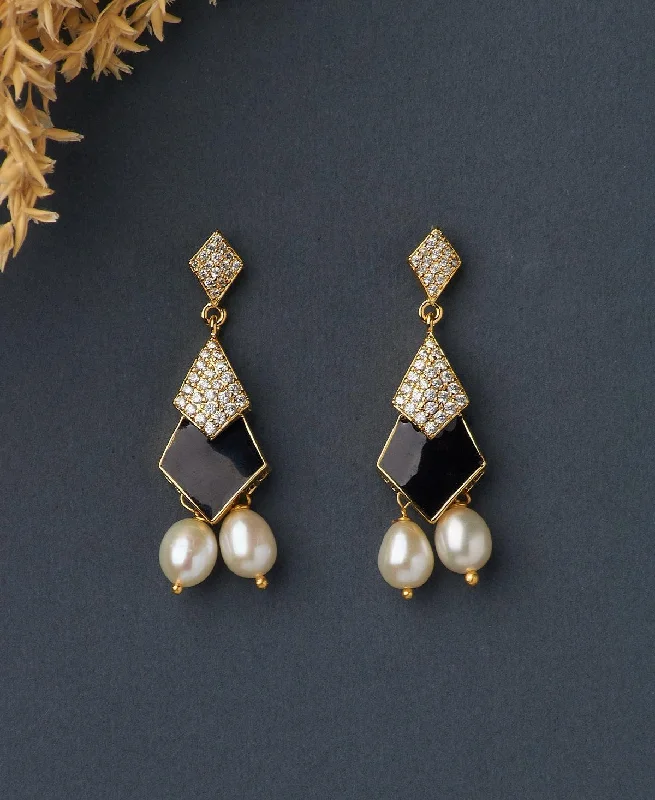 Ethnic Earrings for Traditional Wear-Trendy Enamel White Hang Pearl Earring