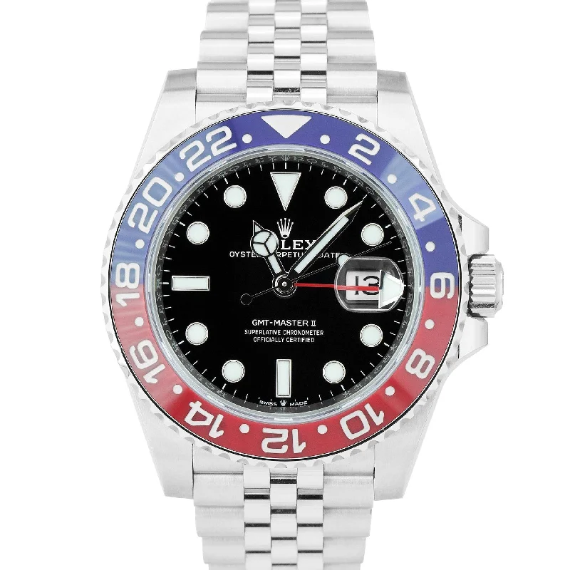 Classic Men's Watches with Roman Numerals-NOS STICKERED PAPERS Rolex GMT-Master II Ceramic PEPSI JUBILEE 126710 BLRO BOX