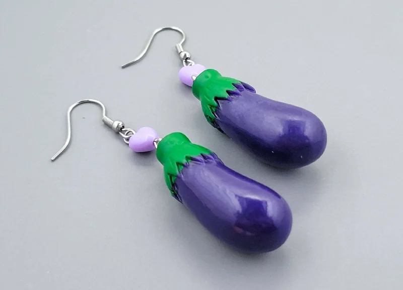 Large Silver Earrings-Barnyard Finds: Eggplant Earrings