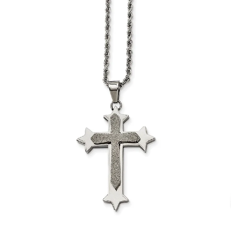 Silver Necklace for Weddings-Stainless Steel Polished and Laser Cut Star Cross Necklace - 24 Inch