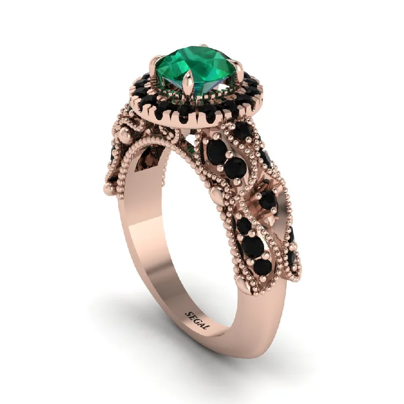 Birthstone Ring for Custom Jewelry-Exclusive Halo Emerald Milgrain Engagement Ring - Kendra No. 35