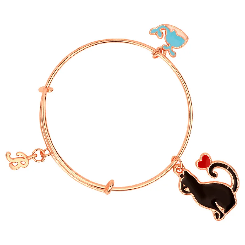 Crystal Bangles for Weddings-Mahi Rose Gold Plated B Letter and Fish, Cat Shaped Colorful Enamel Work Charms Kids Bracelets for Girls (BRK1100827Z)