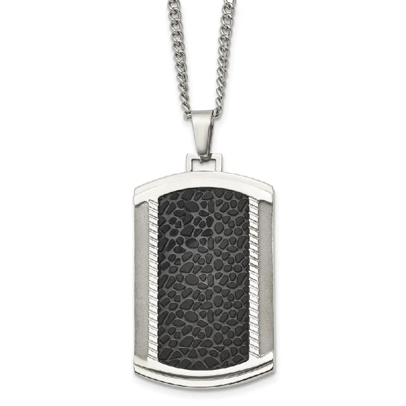 Custom Birthstone Necklace for Family Gifts-Men's Stainless Steel Two-Tone Large Textured Dog Tag Necklace, 24 In